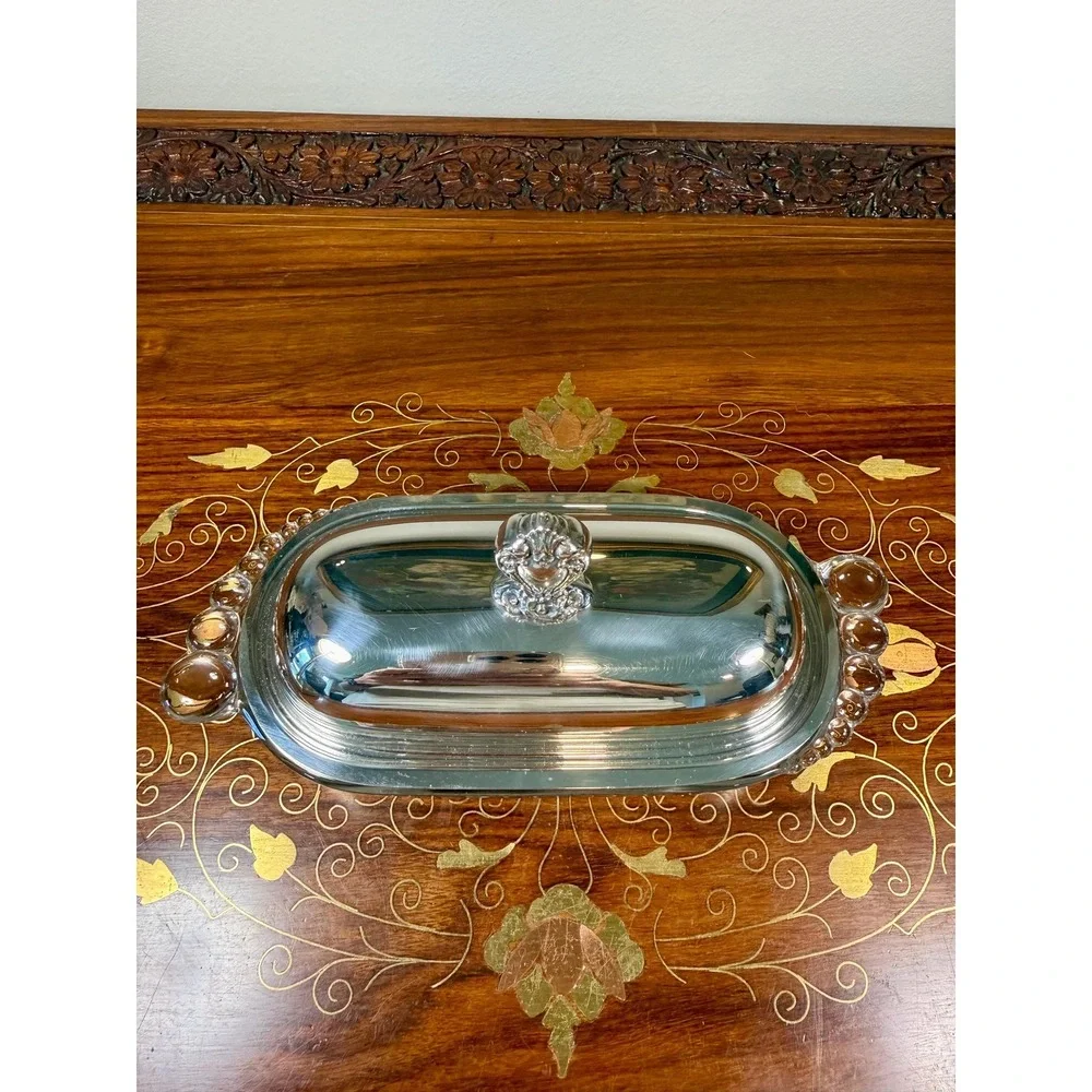 Vintage 1847 Rogers Bros Butter Dish •‎ Silverplate Lid & Pressed Glass Base